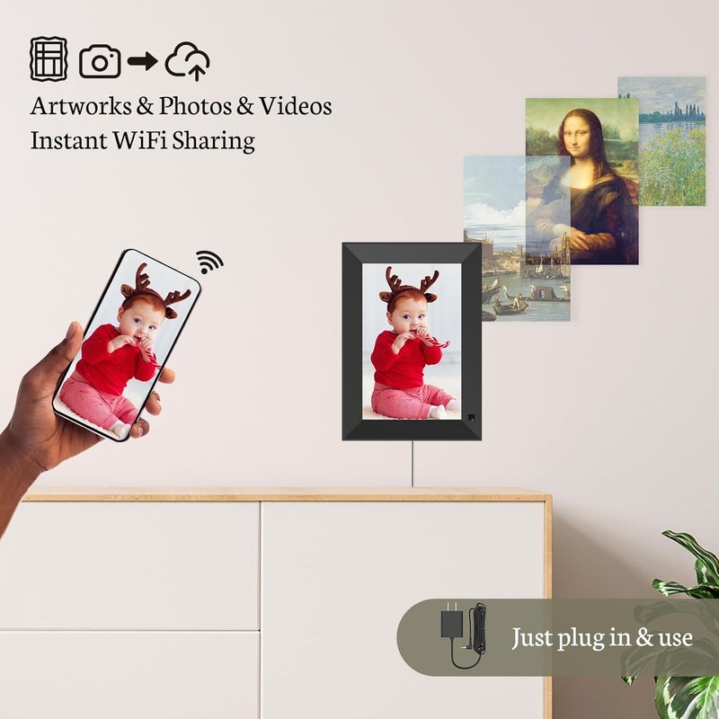 Bsimb 8 Inch Digital Picture Frame Touch Screen, 1280x800 HD WiFi Electronic Photo Frame Album Display 16GB, Share Pictures/Videos via App/USB/SD Easy Setup Gifts for Mom, Auto-Rotate, Solid Black - Image 4